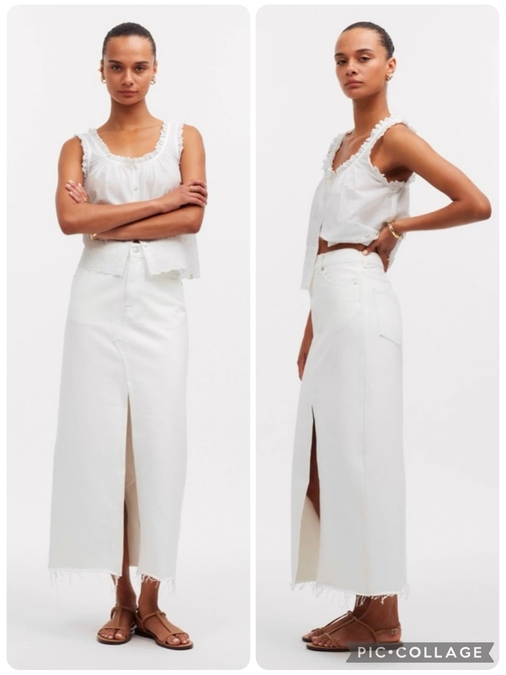 Madewell The Rilee White Raw Hem Front Slit Maxi Denim Skirt NWT 32